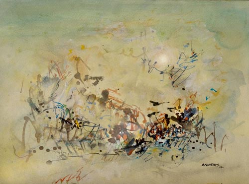 almost-connecting---almost-level Almost Connecting - Almost, painting by Anders Tomlinson, 12 x 16 inches, acrylics-watercolor paper. Photo by Anders Tomlinson.