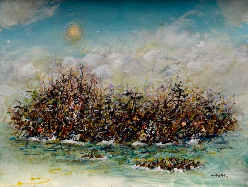 rising-to-the-mountain-tops Rising to the Mountain Top, painting by Anders Tomlinson, 16 x 20 inches, acrylics- watercolor paper. Photo by Anders Tomlinson.