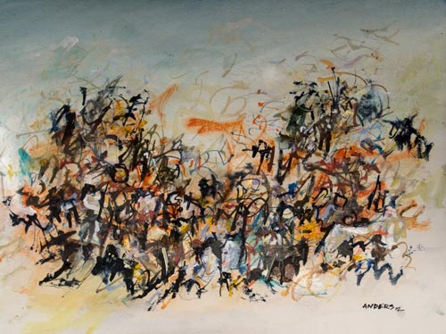 they-were-thinking-disposal They Were Thinking Disposal, painting by Anders Tomlinson, 12 x 16 inches, acrylics-watercolor paper. Photo by Anders Tomlinson.