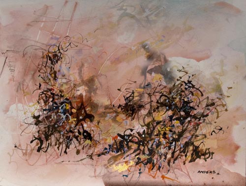 we-could-not-find-the-sleeping-captain's-dreams We Could Not Find the Sleeping Captain's Dreams, painting by Anders Tomlinson, 15 x 20 inches, acrylics-watercolor paper. Photo by Anders Tomlinson.